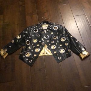 Leather like waist length jacket